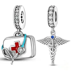 Medicine Cabinet Stethoscope Charm Pendant 925 Silver Original Beads fit MULA Bracelet DIY Fine Jewelry Making