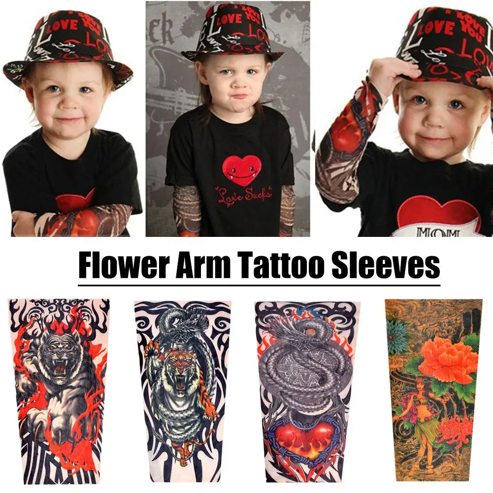 1 pz New Flower Arm Tattoo Sleeves Seamless Outdoor Riding Screen manicotti scaldamuscoli Uv per bambini K0g2