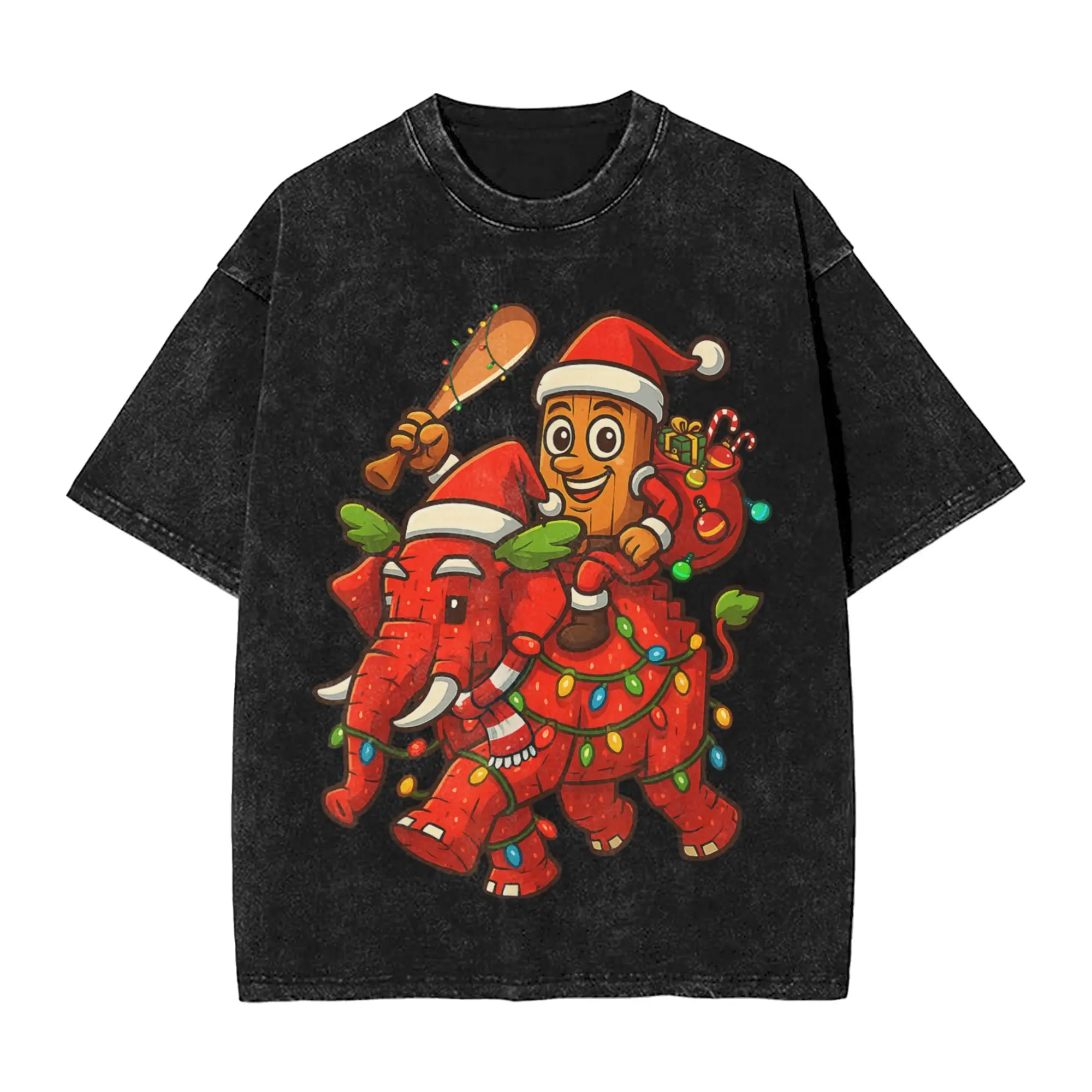 

Tung Tung Sahur Riding Elephant Рождественская итальянская футболка Brainrot Свободные футболки Футболка с коротким рукавом Летние повседневные футболки с круглым вырезом