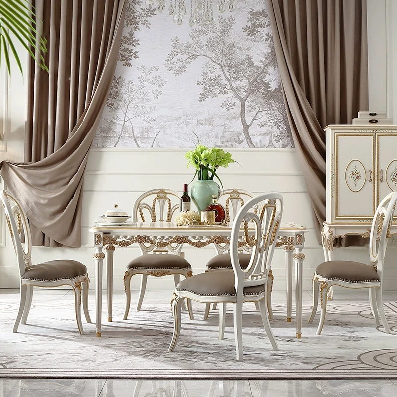 for French Style Vintage Dining Room Table Wood Classical Luxury Furniture Dinner Table Dining Room Set