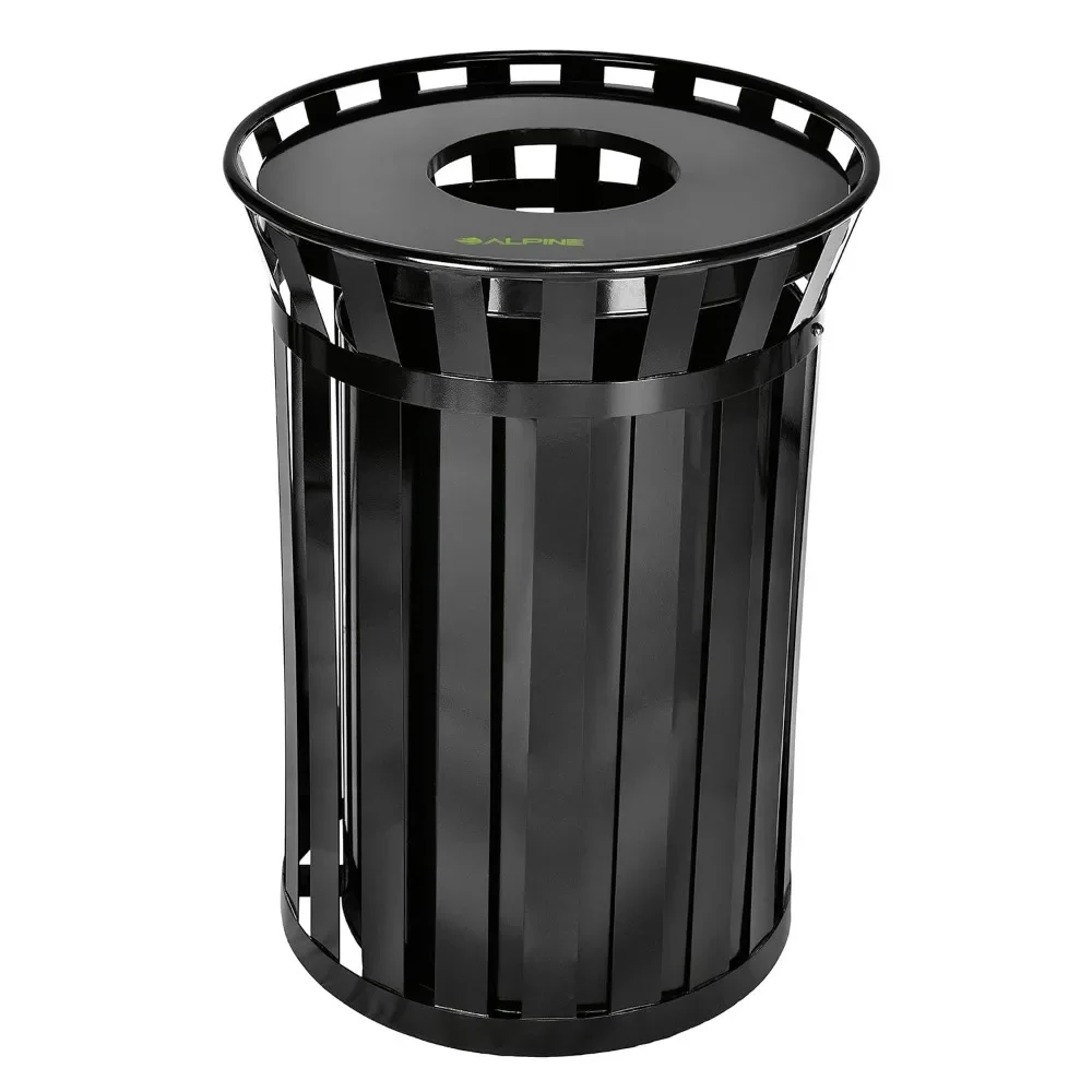 38 gallon heavy-duty metal trash can with lid and lining, all-weather large outdoor trash can