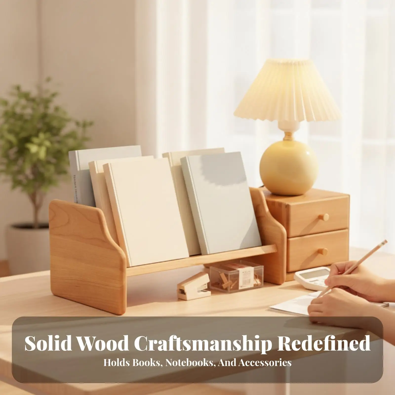 Solid Wood Cherry Desk Organizer Shelf with Open Front Compartment for Books Decor and Daily Office Essentials