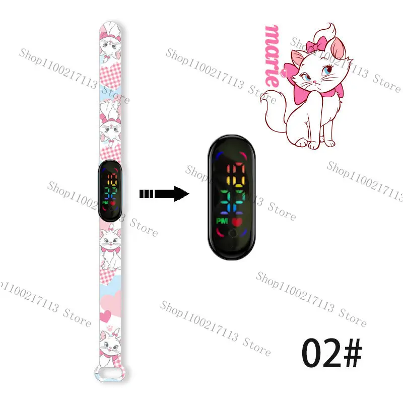 Disney The Aristocats children's watches cartoon character Marie Cat LED Waterproof Electronic Sports Bracelet Watch kids gifts