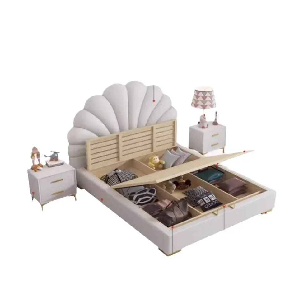 

Light luxury modern simple master bedroom cream wind Internet celebrity petal bed girl princess bed