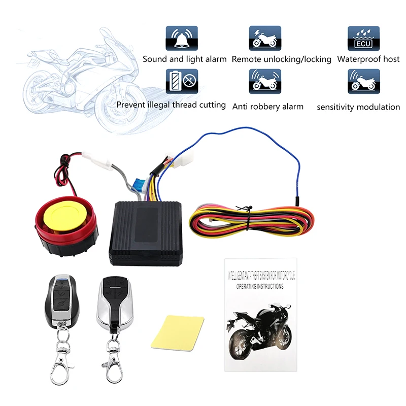 Motorcycle Anti-Theft Alarm System Wireless Remote Engine Starter Stop With Remote Controller Key Module Horn For 12V Motorcycle