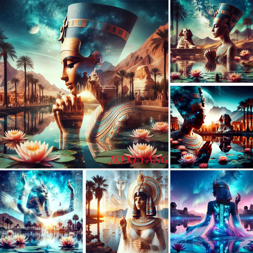 Mulher egípcia e flores imagem diy 5d pintura diamante kits de ponto cruz mosaico diamante para decoração da sala estar