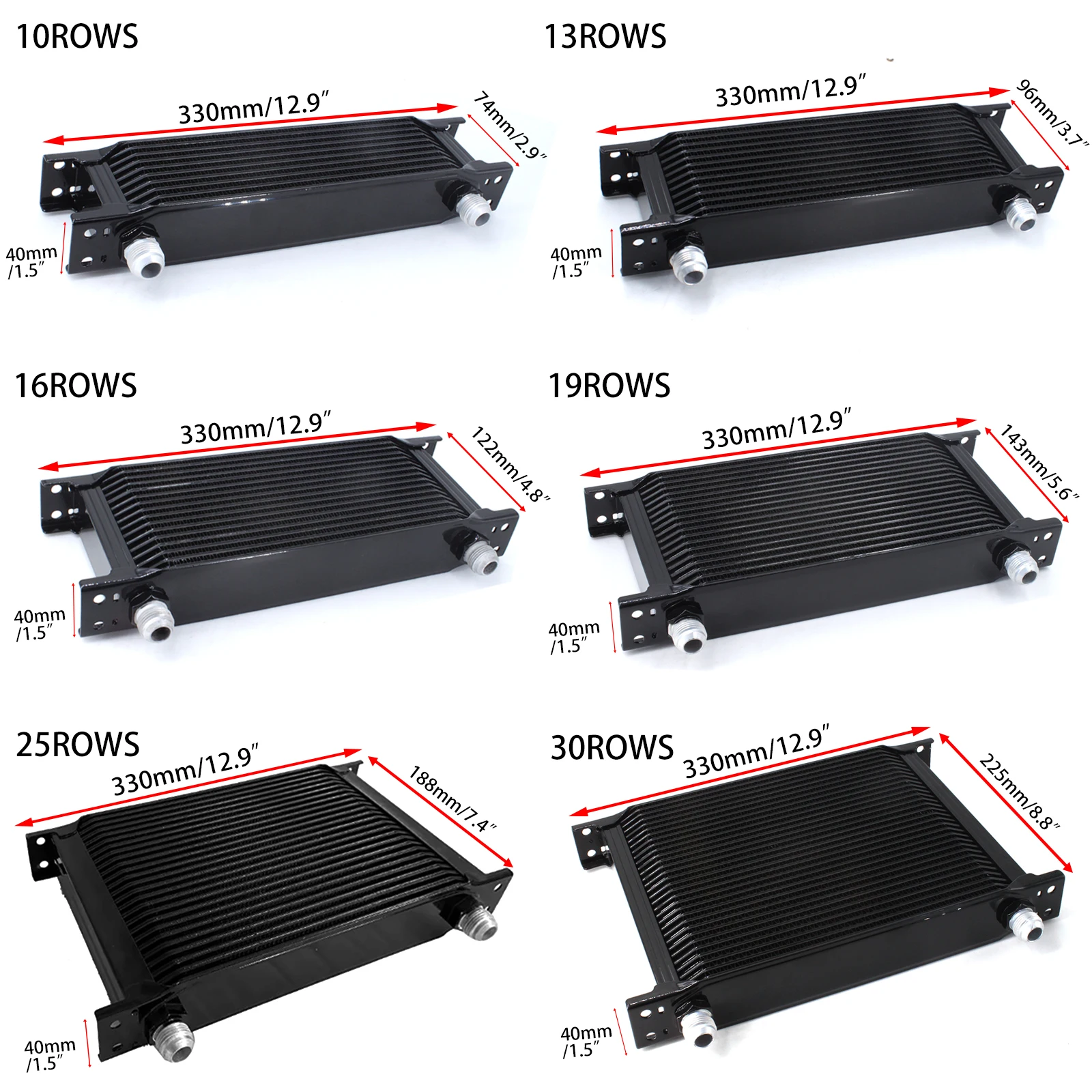 7/10/13/16/19/25/30Row Universal Oil Cooler AN10 Stacked Plate Transmission Engine Cooler British Radiator Aluminium Black