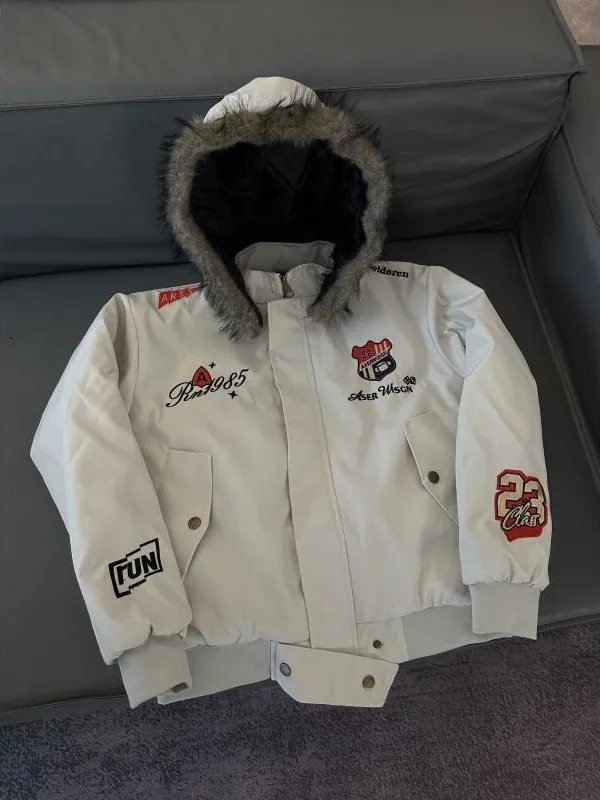 

Мужская модная куртка American Sle с вышивкой, хлопковая, с капюшоном, со съемным меховым воротником, зимняя теплая верхняя одежда, повседневная молодежная модель