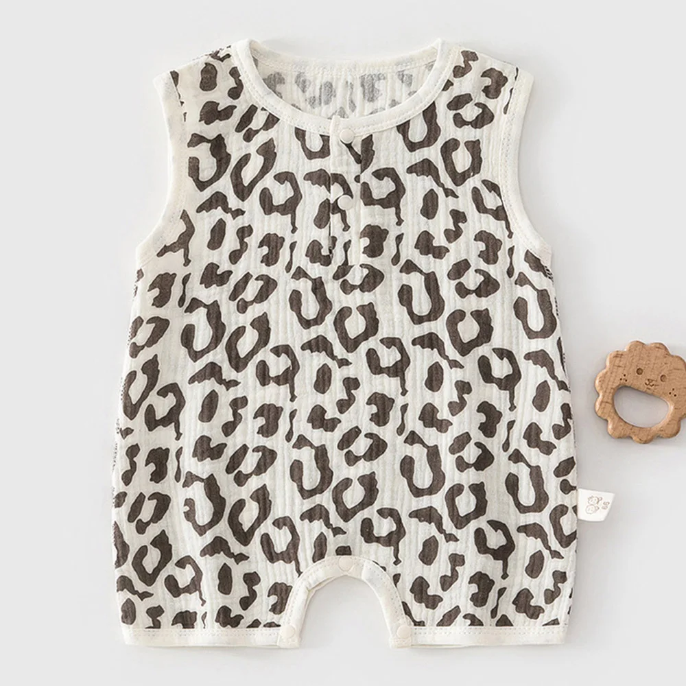 

Детская летняя одежда: 100% хлопковый тонкий комбинезон для девочек без рукавов с цветочным и леопардовым принтом, новинка