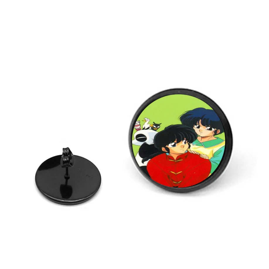 Boucles d'Oreilles Rondes avec Fermoir pour Fille, 2 Pièces, Cool, Dessin Animé, Ranma, Noir