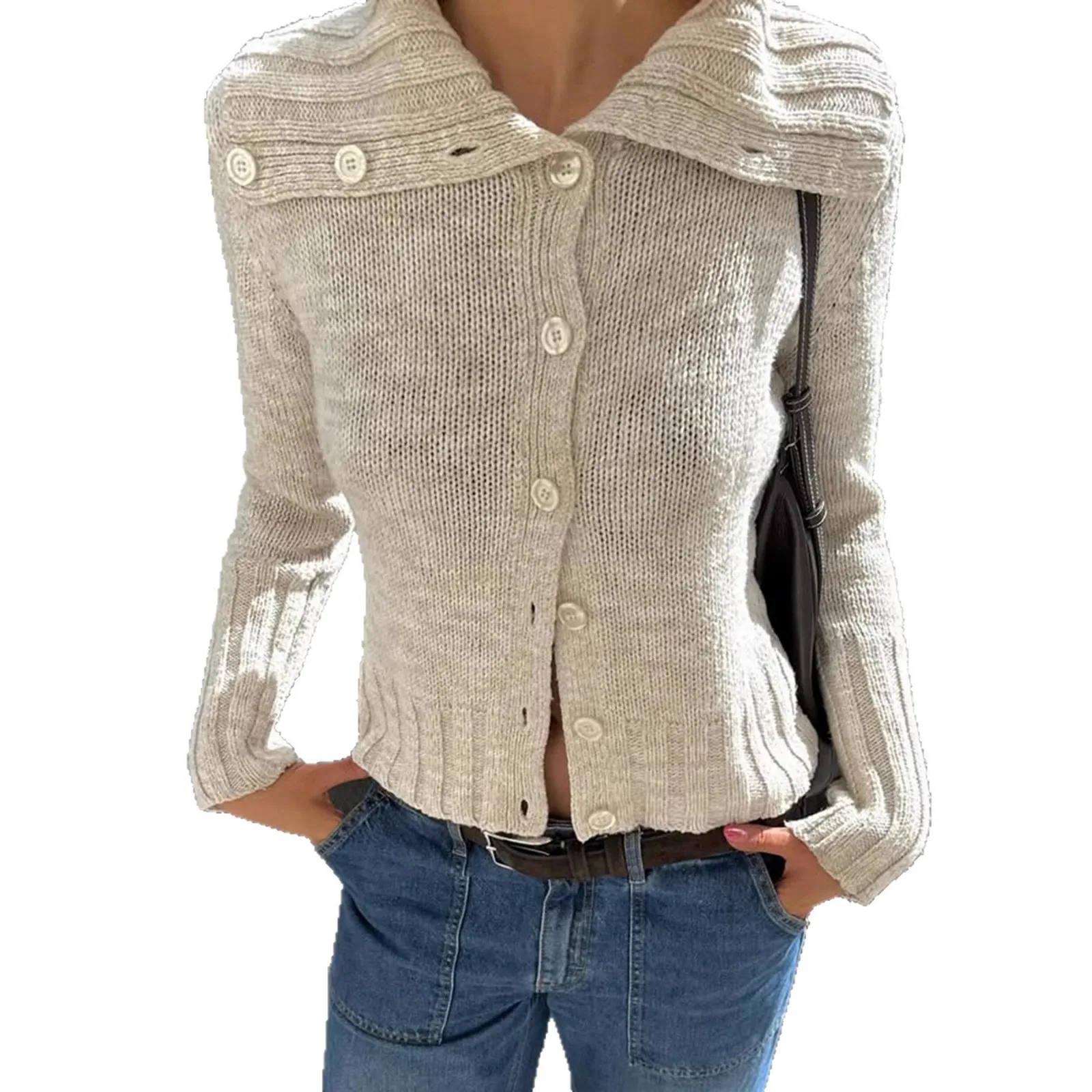 Colletto Old Money Jaet di lana Colletto ribaltabile lavorato a maglia misto lana Maglione da donna Faion autunnale sottile regolare