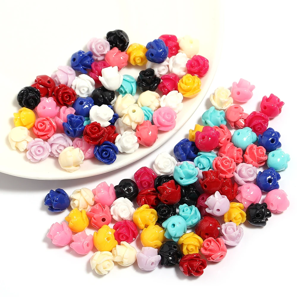10Pcs Multisize Resin Beads Colorful Imitation Coral Flower Rose Shaped Loose Beads For Craft Bracelet Making DIY Charm Jewelry