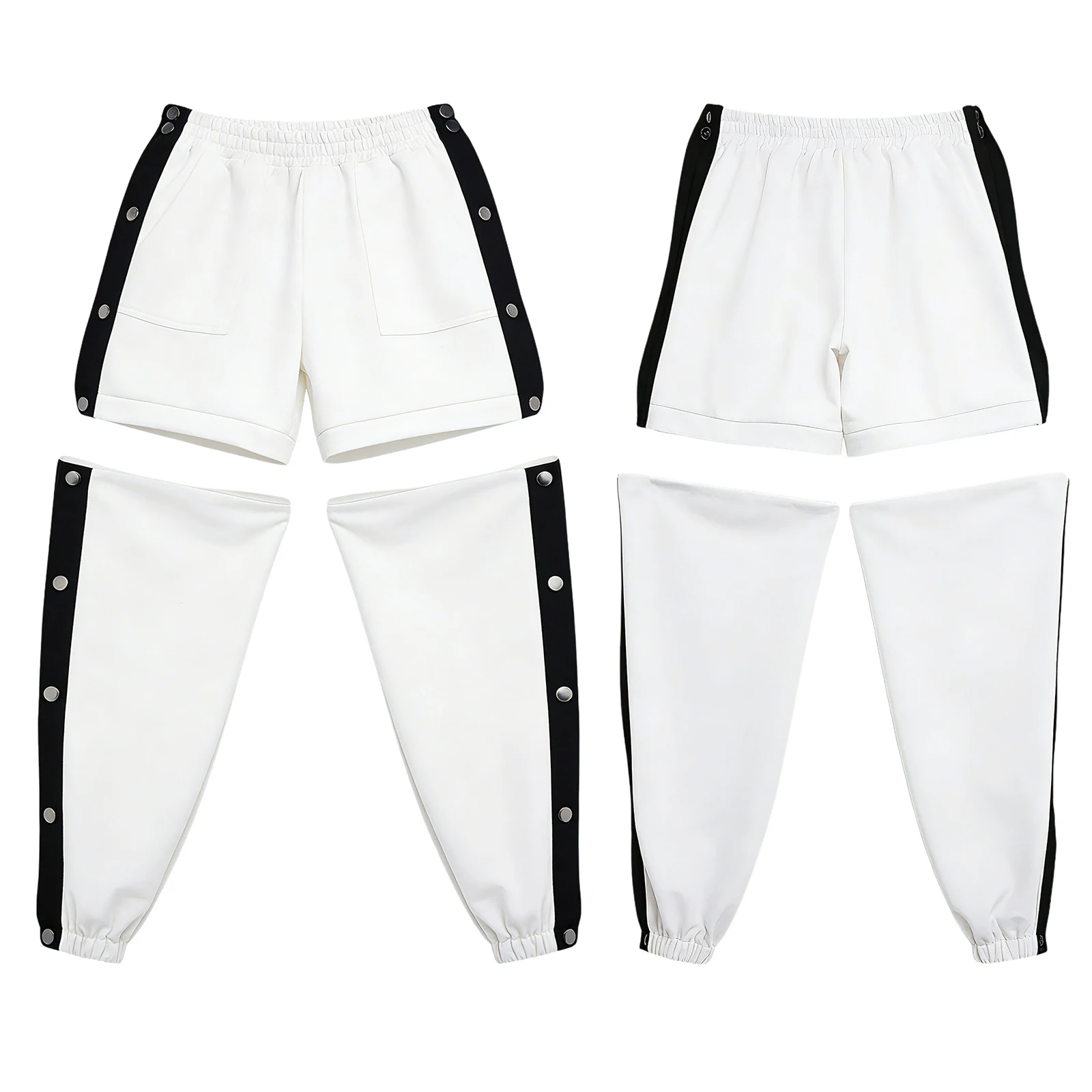 Kinder Jungen Workout Basketball Hosen Hosen Dehnbare Seite Split Druckknopf Zip-off Hosen Kontrast Trim Jogginghose Sportbekleidung