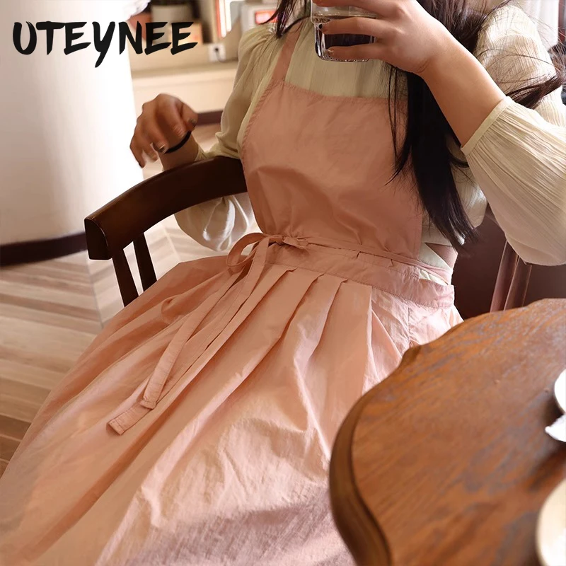 

Легкий водонепроницаемый фартук для салона красоты, ногтей, официантки, маслостойкие длинные плиссированные женские садовые кухонные фартуки с карманами