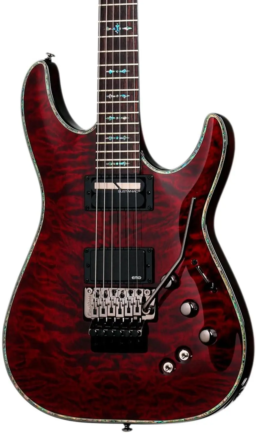 Electric Guitar with Locking Tremolo Bridge and Sustainer Pickup System, Black Cherry