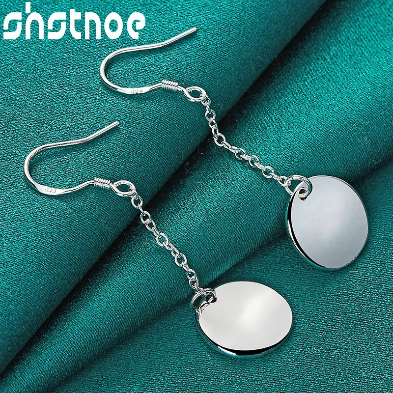 

SHSTONE 925 Sterling Silver Circular Tag Drop Earring For Women Earrings Party Engagement Wedding Birthday Gift Fashion Jewelry