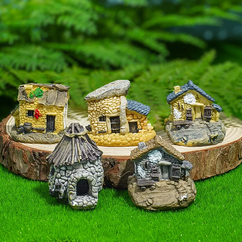 

Resin Simulation Stone House Micro Landscape Fairy Garden Aquarium Ornaments Fish Tank Decoration Rural House