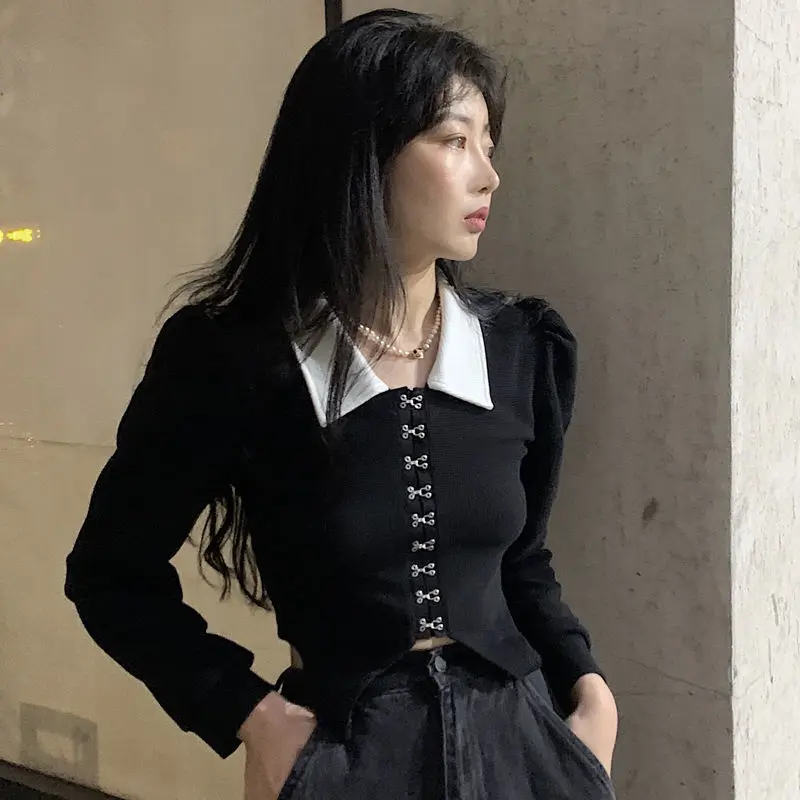 Fashion Woman Blouse 2023 long sleeve top youth elegant shirts and blouses Vintage designer irregular cropped shirt top korean