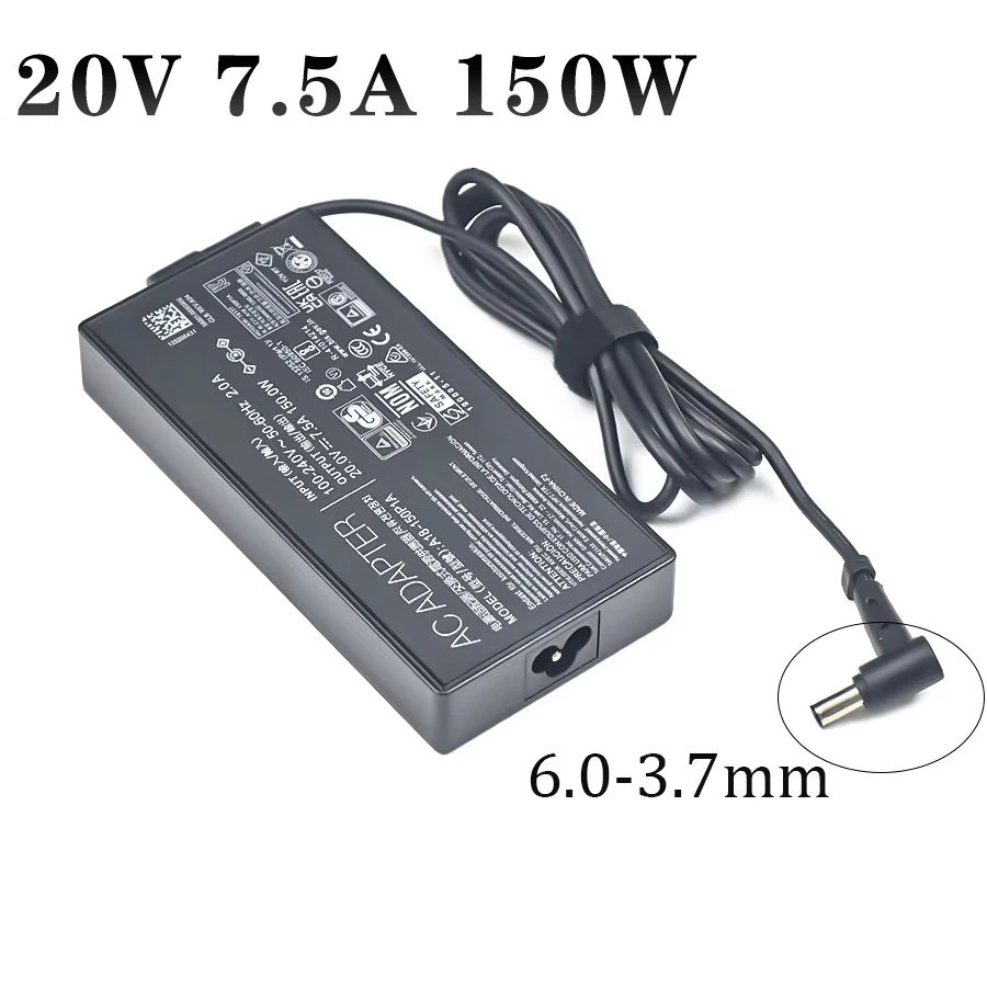 

AC Laptop Power Adapter Charger 20V 7.5A 150W 6.0X3.7mm For Asus TUF FX505D FX505DT FX505DU ROG Strix Scar III G531GD G531GT