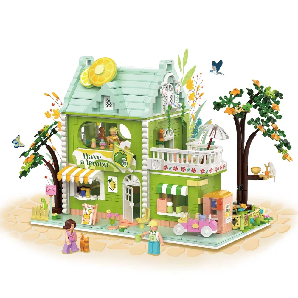 City Street View Store Assemble Model Lime Tea Shop Building Block Brick Creative Puzzle Toys for Kids Girl and Boy Gift