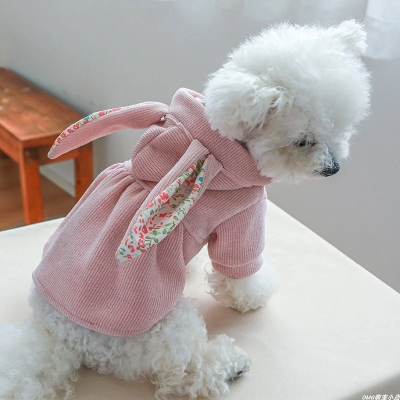 1PC pet clothing for cats in autumn and winter, thickened pink rabbit windbreaker suitable for small and medium-sized dogs