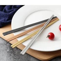 1 Pair New Korean Stainless Steel Titanium Plating Gold Rose Gold flat Chop Sticks Sushi Hashi Chopstick Portable Tableware