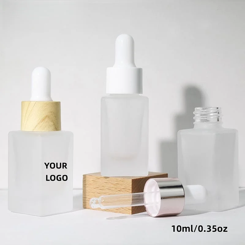 【Logo Custom】100Pcs Customized 10ml Square Frosted Glass Bottle Can Be Filled with Containers Small Batch Customization Factory