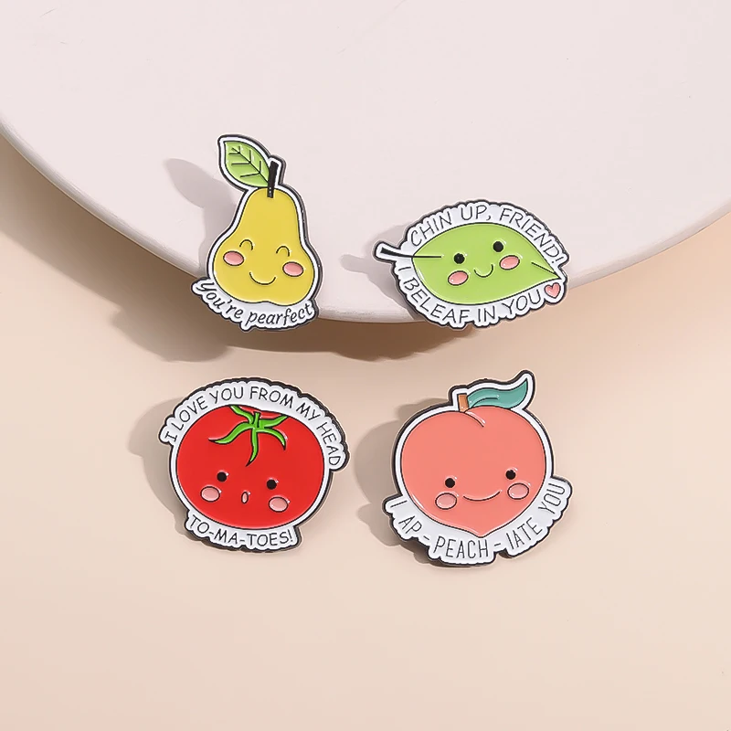 You're Pearfect Enamel Pin I Love You From My Head Cute Fruits Peaches Pears Tomatoes Brooch Lapel Badge Creative Wholesale Gift