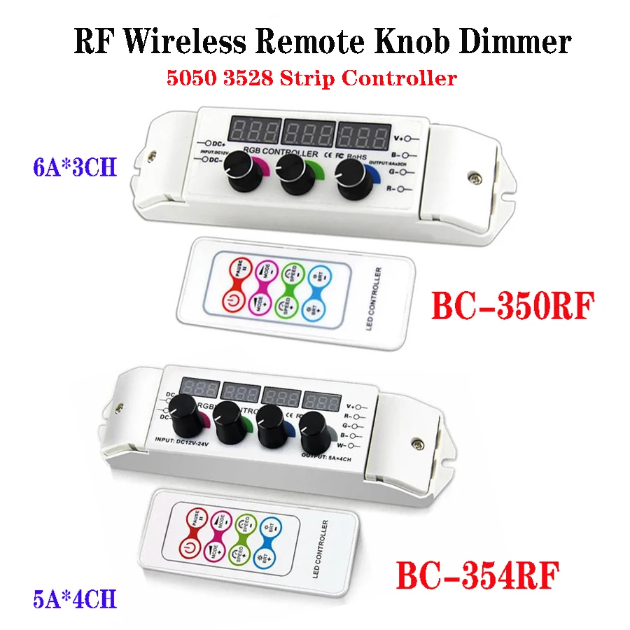 

RF Wireless Remote Knob Dimmer 6A*3CH/5A*4CH Output for RGB RGBW 5050 3528 LED Strip Light