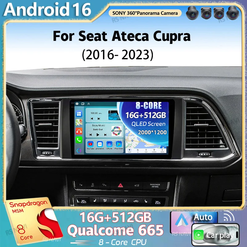 Android 16 Für Seat Ateca Cupra 2016 - 2023 2K QLED Android Autoradio Multimedia-Videoplayer GPS AI Sprachsteuerung CarPlay 4G Stereo