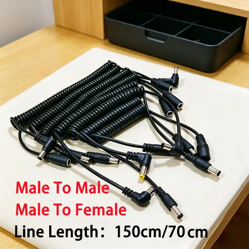 1PC DC 5.5x2.1mm/2.5mm Male/Female Straight Bend Plug Power Expansion Cable 70cm/150cm Spring Wire Adapter
