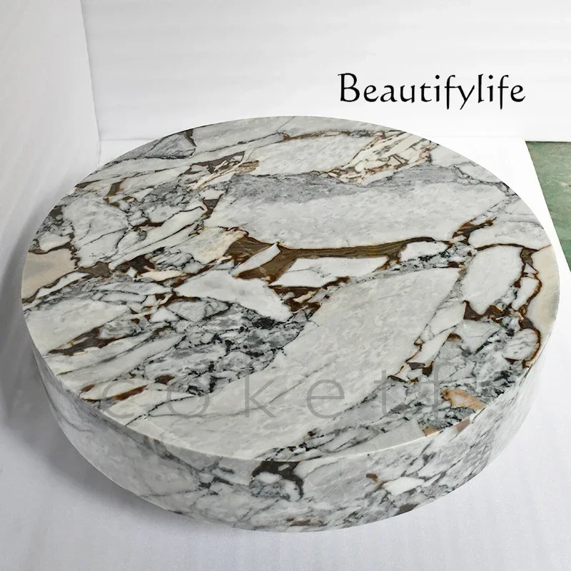 N40 Light luxury modern high-end sense natural elephant white marble round living room coffee table designer new high-end