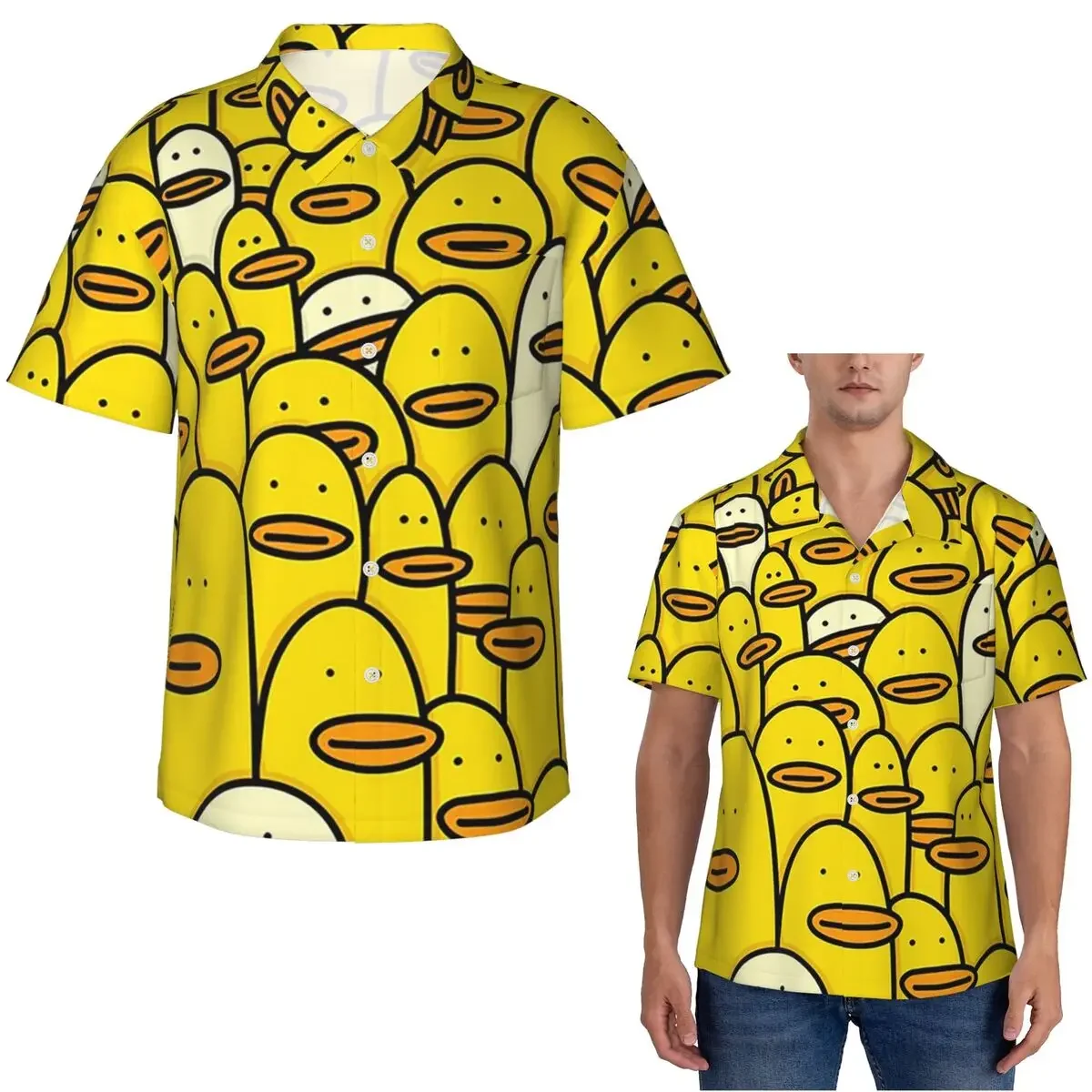 Cartoon Yellow Rubber Duck Pattern Hawaiian Shirts Casual Men Short Sleeve Shirt for Summer Beach Men's Button Tops