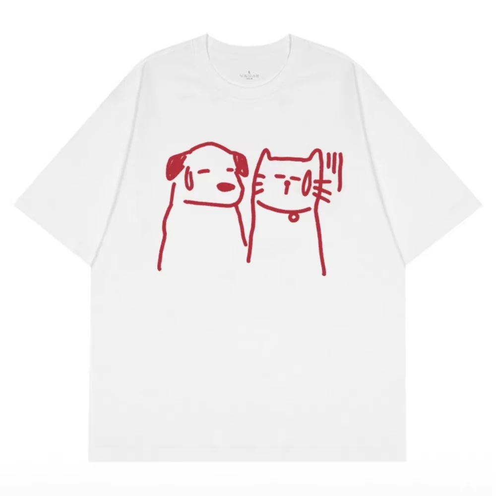 Speechless Cat Dog Meme T Shirt Summer Unisex Men Women American Hand Drawn Funny Annoyed Animal Graphic Cotton Tee