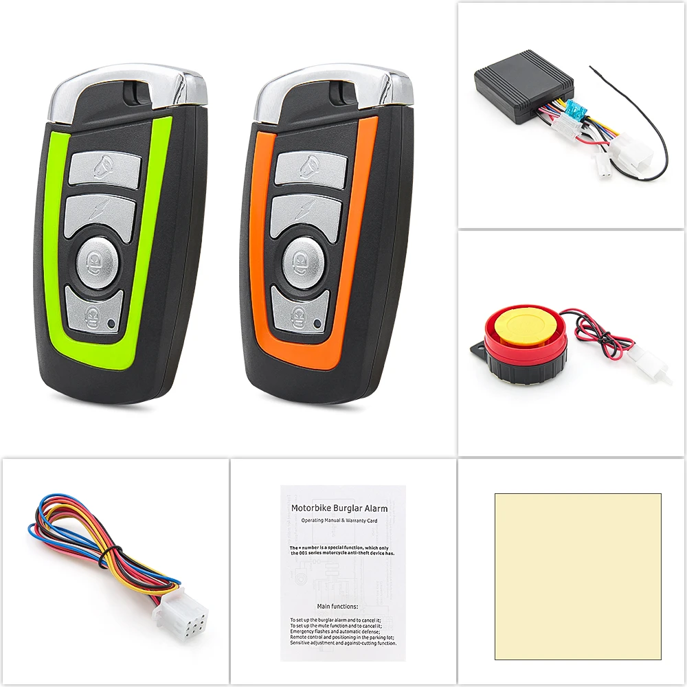 

12V Universal Motorcycle Alarm System One-way with Engine Start Remote Control Key Fob with Overload Protector Full Function