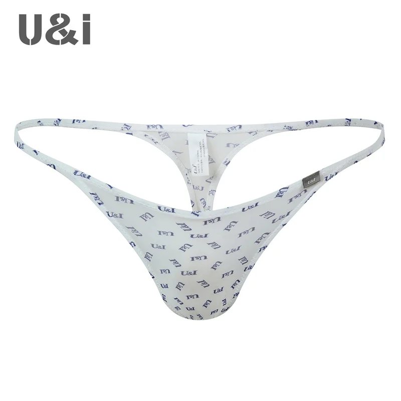 U&I men\'s sexy thong one-piece upward micro-bag ultra-thin nylon trendy brand fashion pattern T underwear