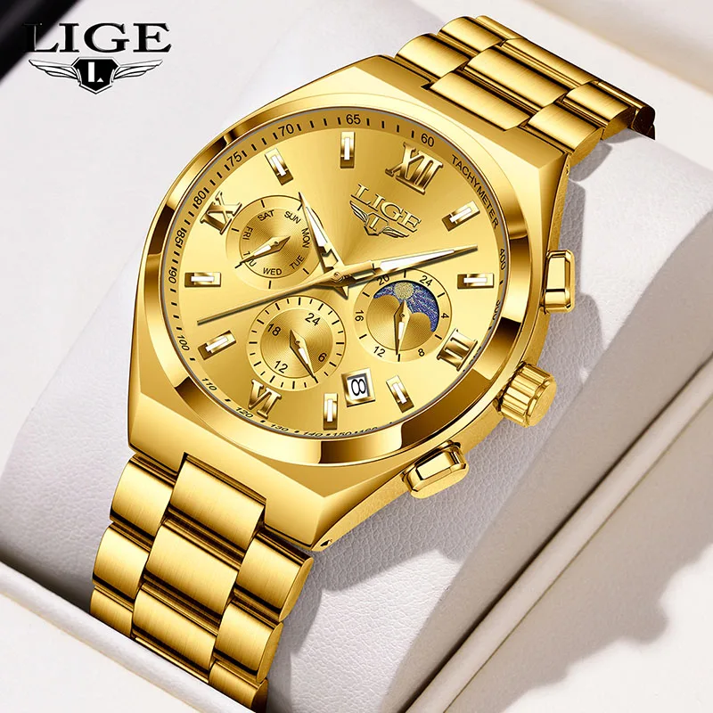 

LIGE брендовые роскошные часы мужские спортивные водонепроницаемые светящиеся хронограф с датой из нержавеющей стали кварцевые часы для мужчин reloj hommes