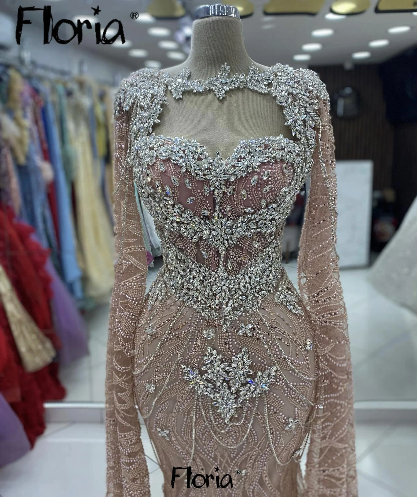 Blush Pink Cape Sleeve Evening Dress Elegant 2025 Mermaid Formal Wedding Party Dresses Heavy Beaded Engagament Gowns Dubai