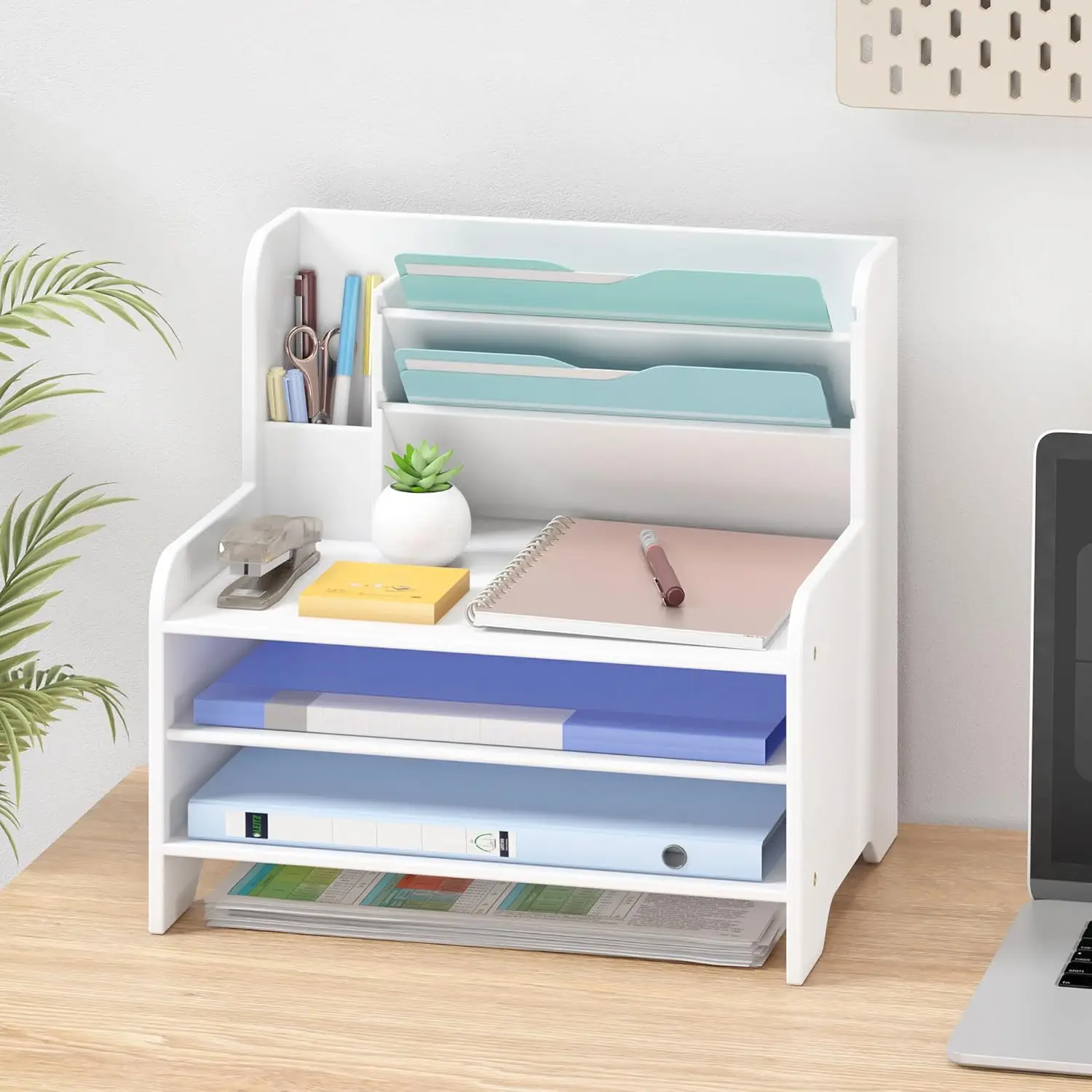 

Бамбуковый органайзер для стола с держателем для почты и лотком для писем для дома, офиса и школьных принадлежностей