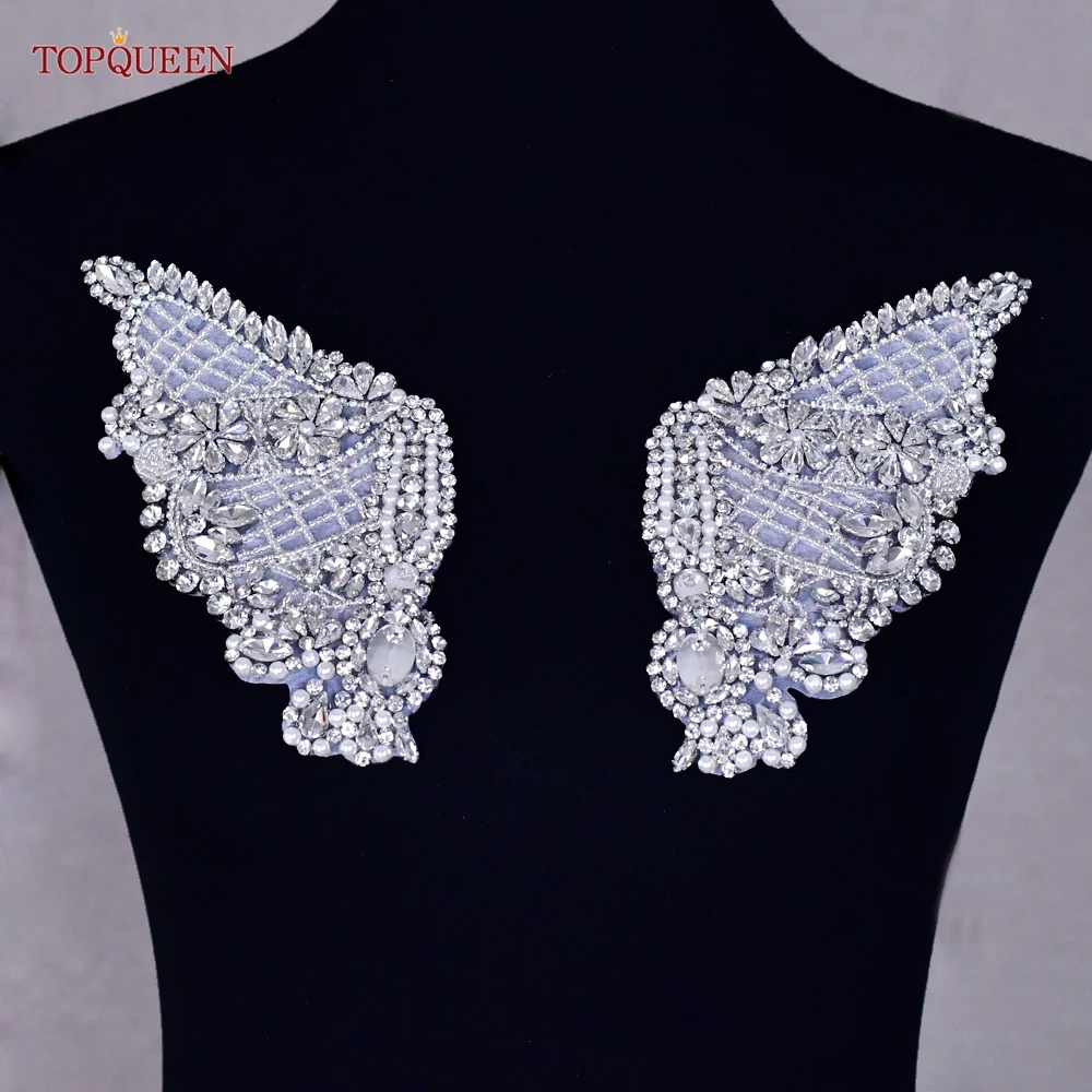 

TOPQUEEN Butterfly Embroidery Clothes Sewing Patch Diamond Rhinestone Applique Iron-On Wedding Dress Evening Decoration SP54