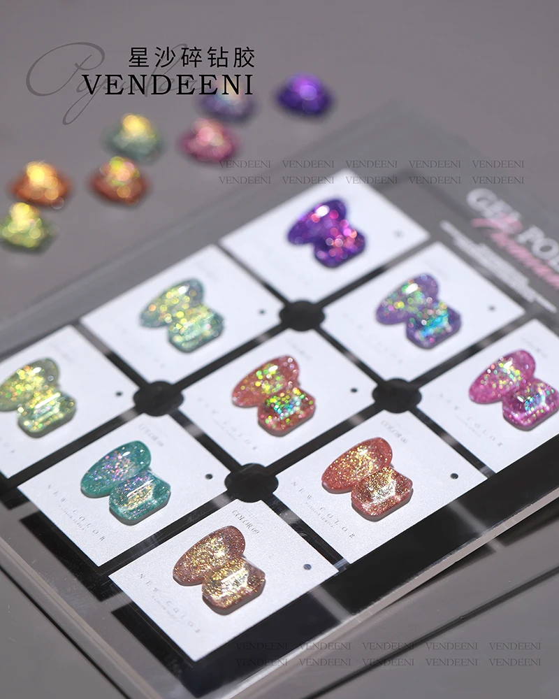 

Vendeeni 9 Colors/set 15ml Glitter Broken Diamond Nail Polish Soak Off UV LED Sequins Manicure Gel Varnish With Color Card