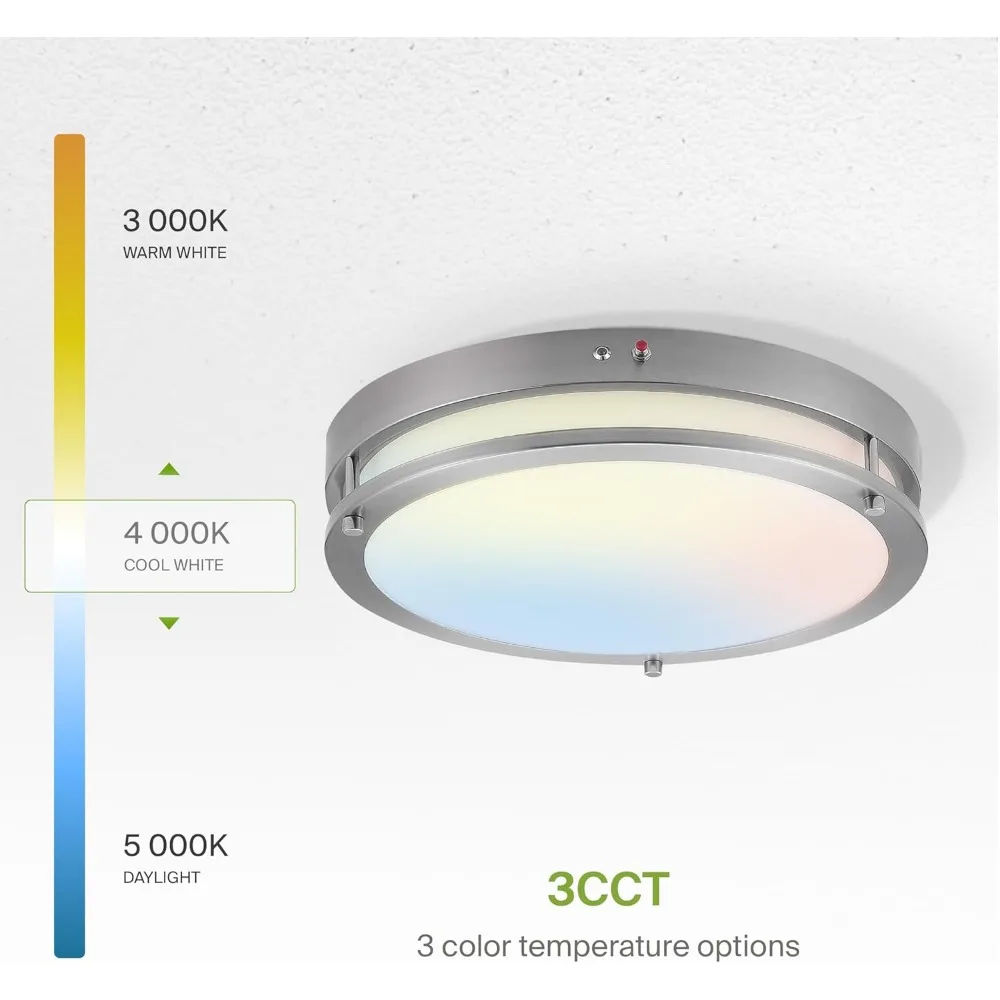 LED 16 Inch Round Flush Mount Light Fixture 24W 2150LM 3000K-5000K 100-277V , Dimmable, Battery Backup,Close to Ceiling Lamp