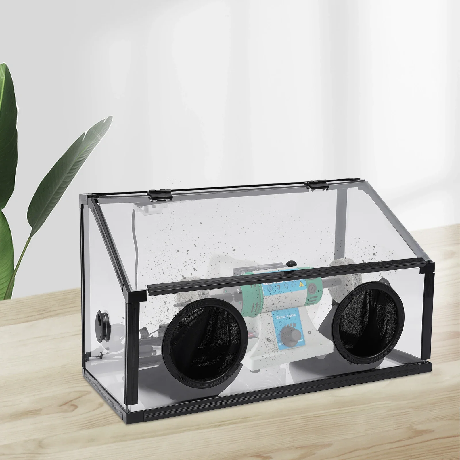 Enclosed เครื่องเจียรไฟฟ้าขัดโต๊ะฝุ่นกล่องอะคริลิค + ไฟ LED