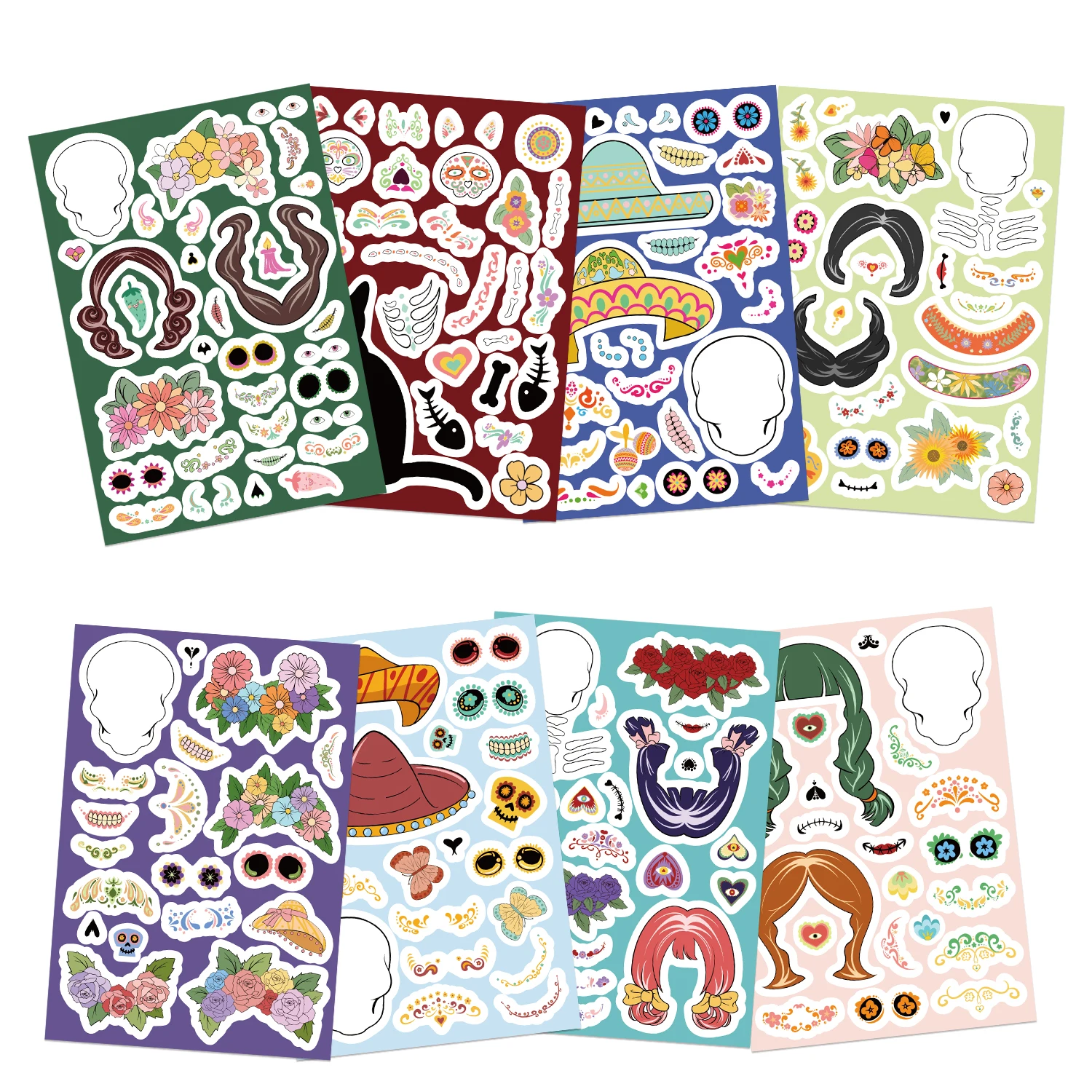 8/16/24 pçs méxico dia dos mortos adesivo bonito decoração colagem graffiti diy manual caso de telefone portátil adesivos à prova dwaterproof água