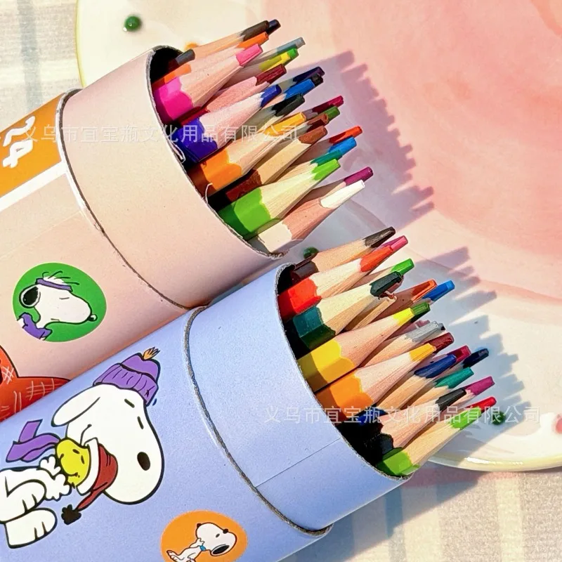 Crayons colorés Snoopy, 24 pièces/ensemble, pour le bureau, l'école, les étudiants, pour dessiner des graffitis, crayons multicolores, cadeaux, fournitures de papeterie