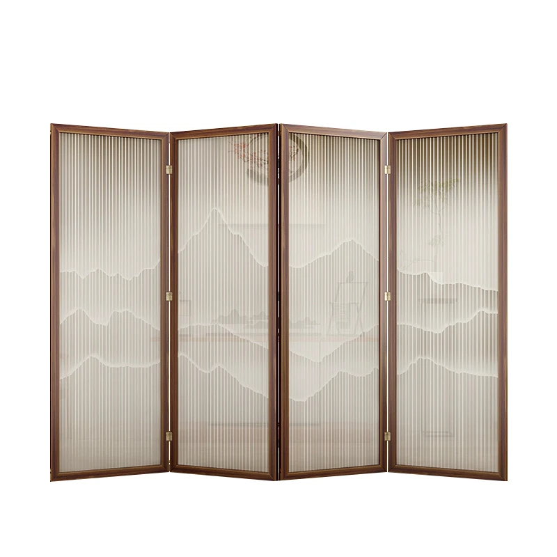 

Landscape solid wood screen partition block entrance living room office folding mobile new Chinese room division artifact