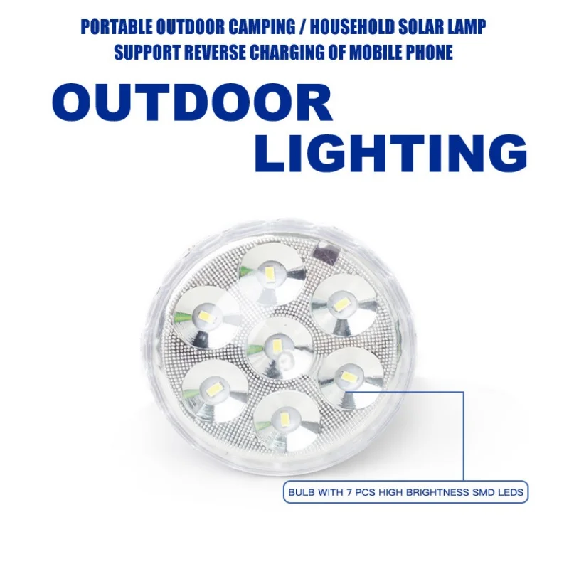 LED Solar Light Bulb Waterproof Outdoor USB Charging Suspension Emergency Fluorescent Light Portable Strong Indoor Light