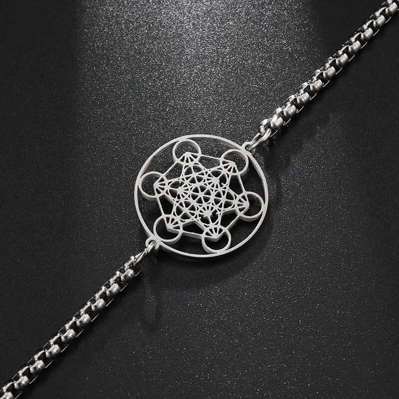 Exquisite Stainless Steel Angel Seal Archangel Metatron Cube Bracelet for Men Women Solomon Box Chain Bracelet Jewelry Gift