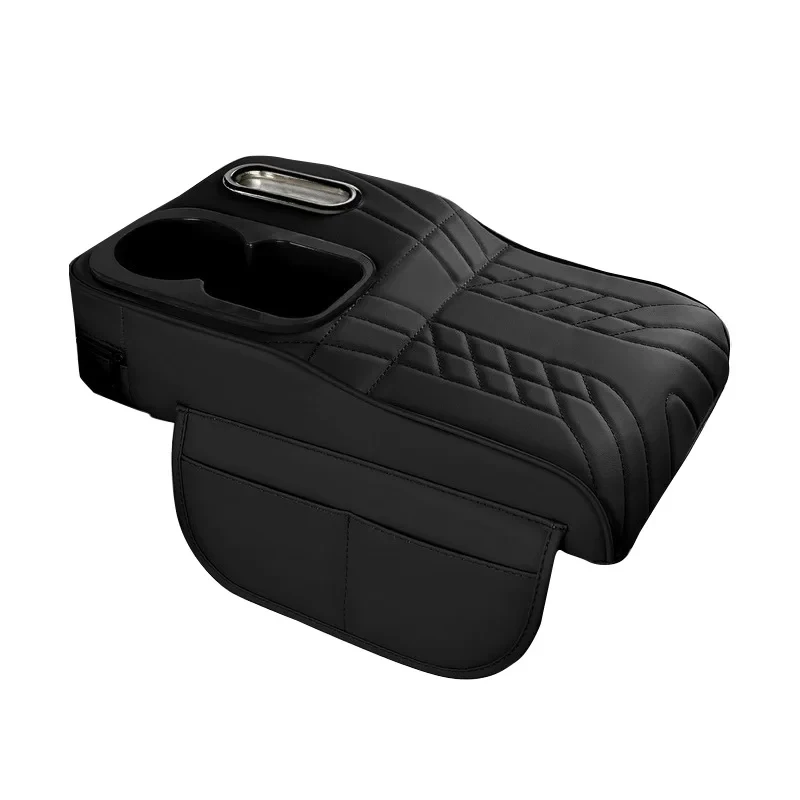 Car Center Console Cover – Premium Faux Leather with Quilted Armrest Cushion, Non-Slip Backing & Built-in Side Pocket