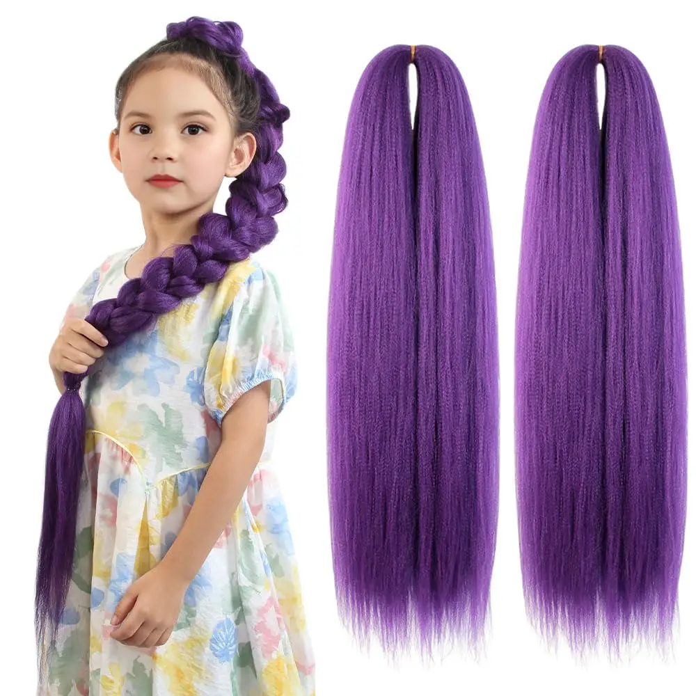 Purple Braiding Hair 24 26 28 30 Inch Braiding Hair Extensions for Braids Synthetic Braiding Hair Pre Stretched Yaki Texture